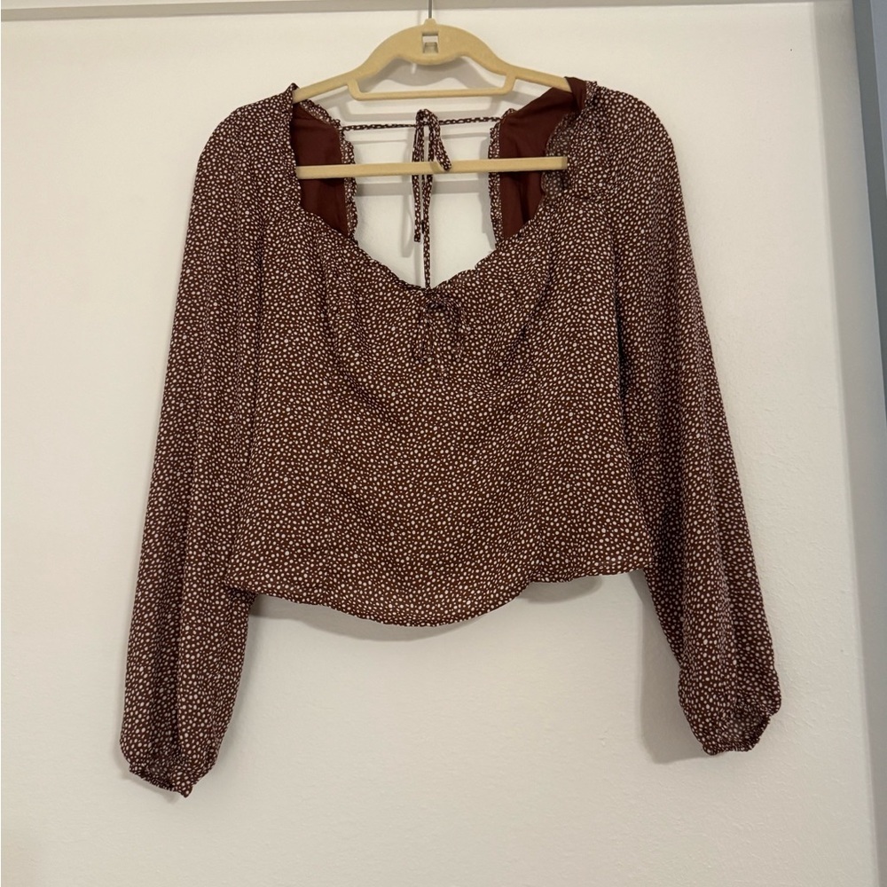 Abercrombie & Fitch Mauve Polka Dot Sweetheart Neckline Long Sleeve Blouse